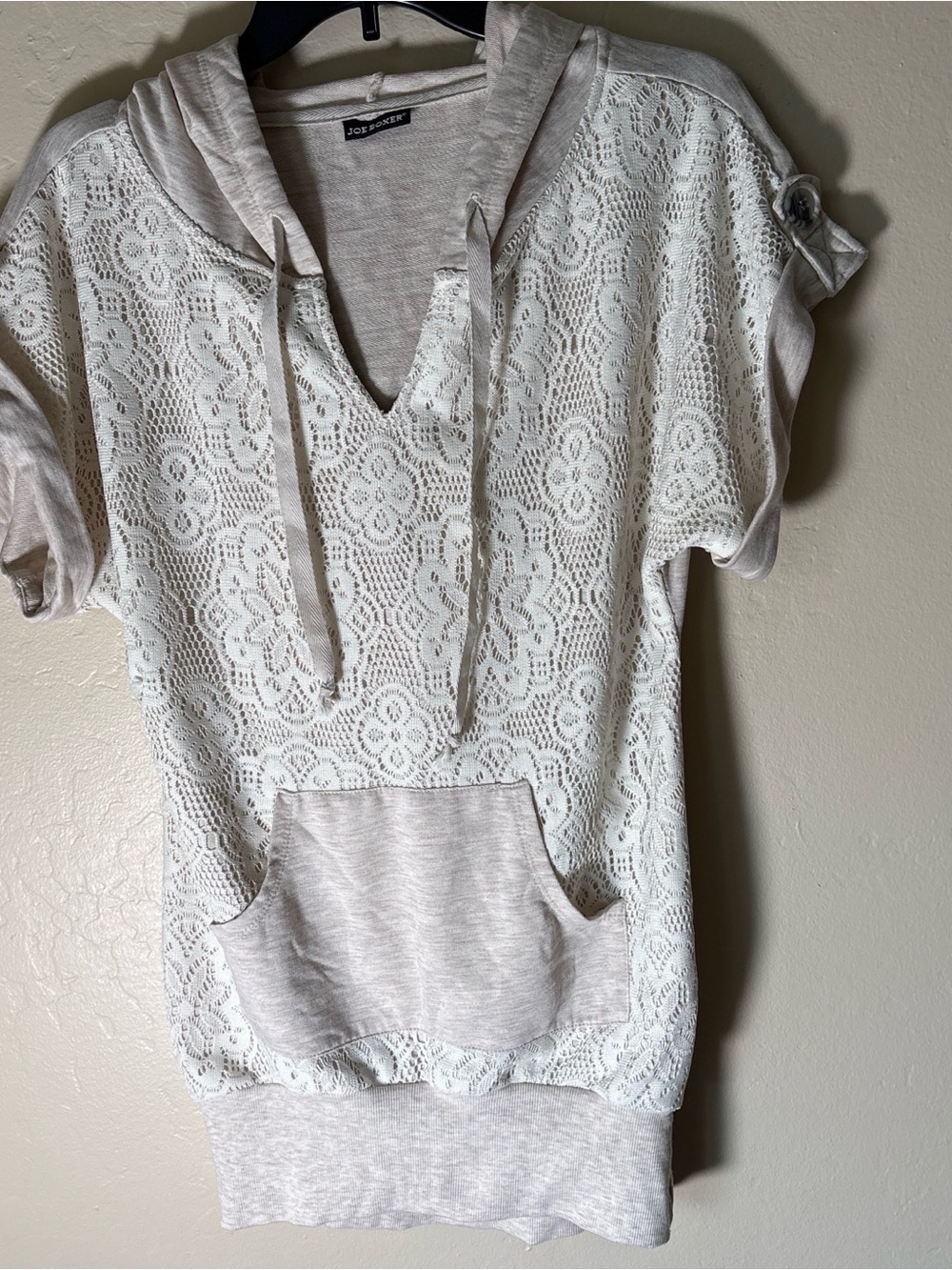 Joe Boxer Cream Lace Short-Sleeve Hoodie
